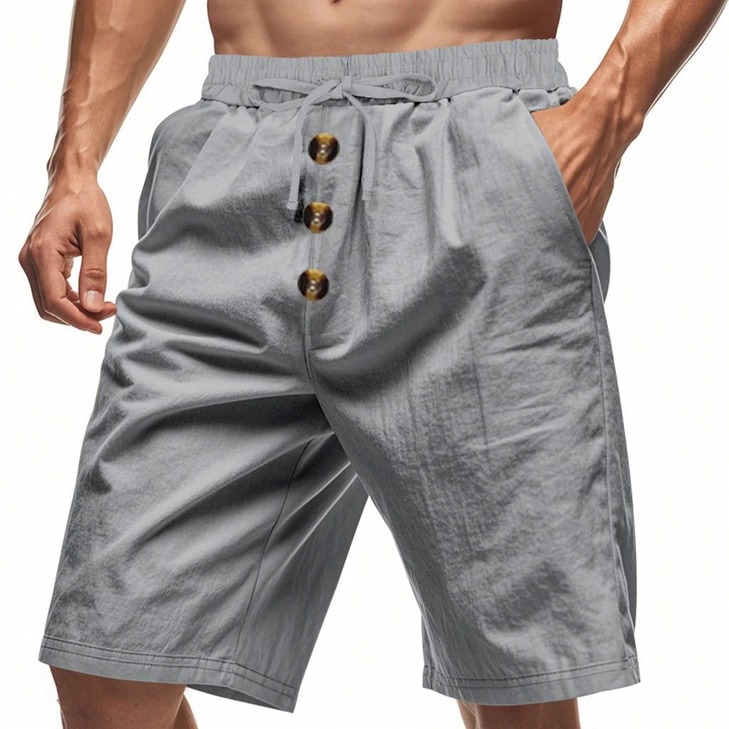 Men's Loose Linen Casual Button Cropped Shorts by GJG Denim