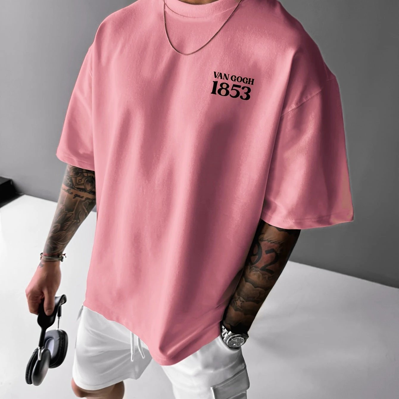 Printed Round Neck Short Sleeve T-shirt by GJG Denim