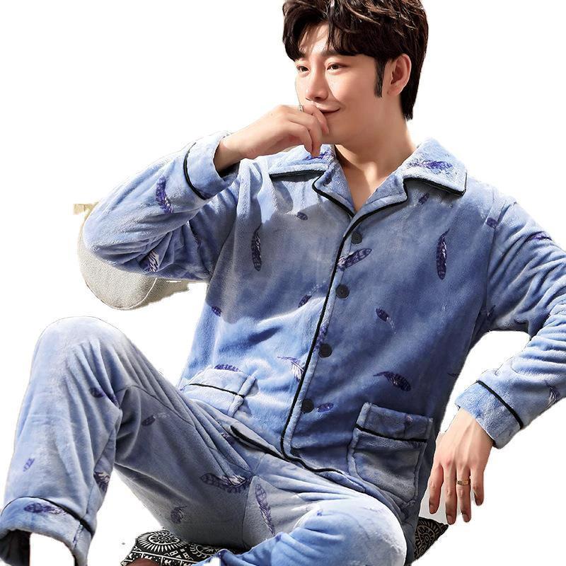 Men's Long-sleeved Flannel Warm Pajamas by GJG Denim