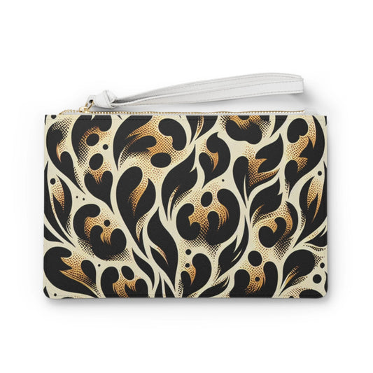 Chic Black & Gold Floral Clutch Bag, Fashion Accessory, Evening Bag, Gift for Her, Stylish Purse, Party Bag by Printify