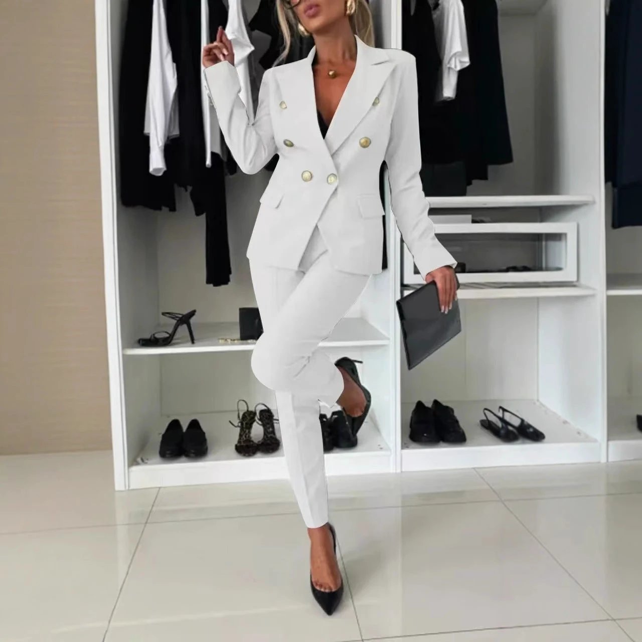 New All-matching Casual Suit Lapel Button-down Jacket And Slim-fit Trousers For Women's Office Business Set Clothing by GJG Denim
