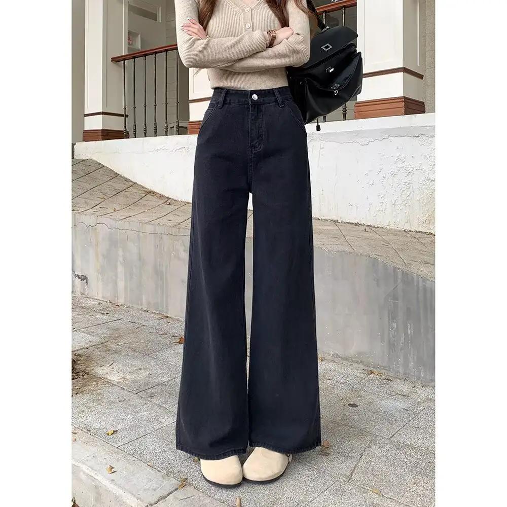 Black High Waisted Wide Leg Jeans by GJG Denim