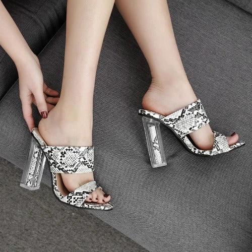 Crystal high heel snake print sandals sandals women shoes by GJG Denim