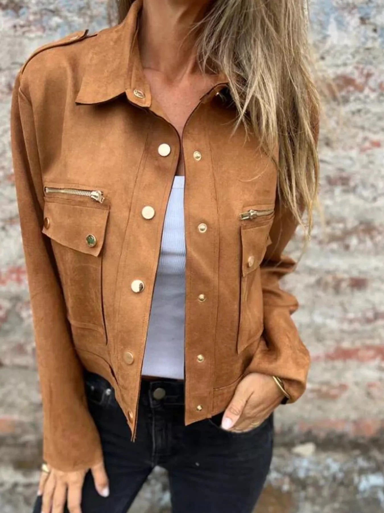 Full Size Snap Down Long Sleeve Jacket Plus Size by Lady Ros
