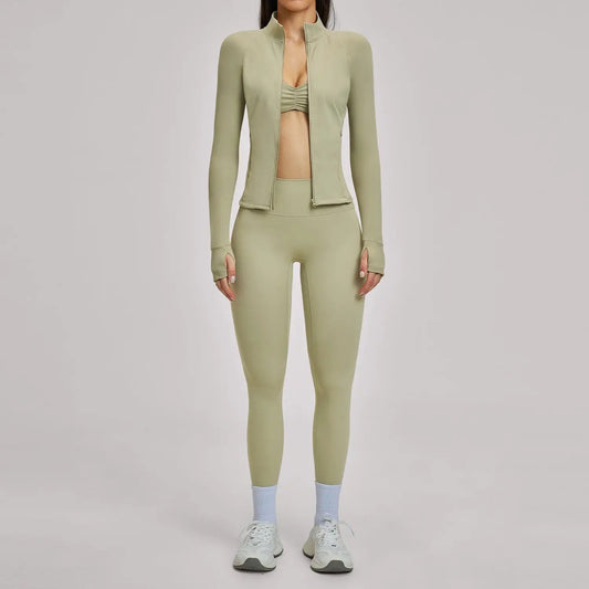 Brushed Zipper Casual Set For Women by GJG Denim