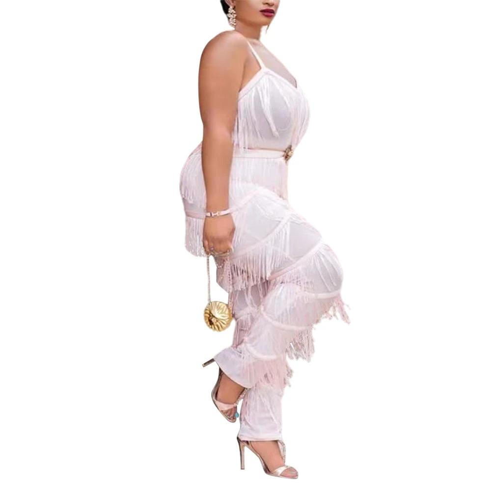 Plus Size Suspenders Women's Fringed Jumpsuit by GJG Denim