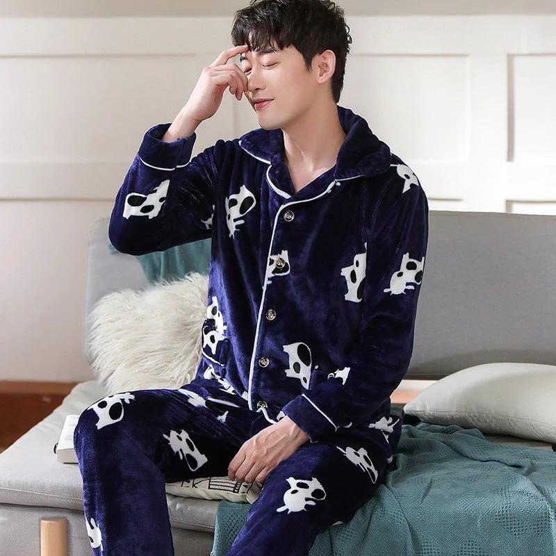 Men's Long Sleeve Cardigan Pajamas by GJG Denim