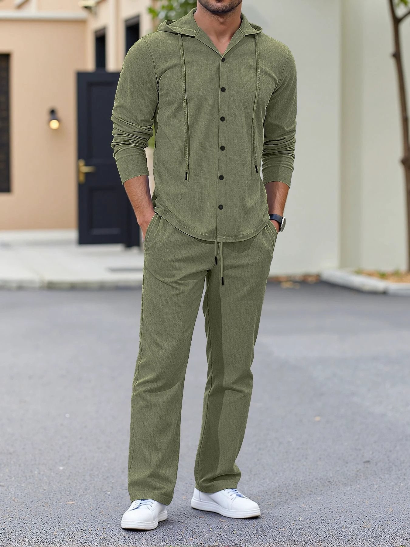 Men's Relaxed Fit Long Sleeve Suit With A Minimalist Design by GJG Denim