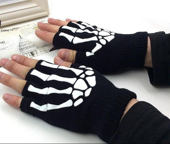 Men's Half Finger Skeleton Pattern Gloves by GJG Denim