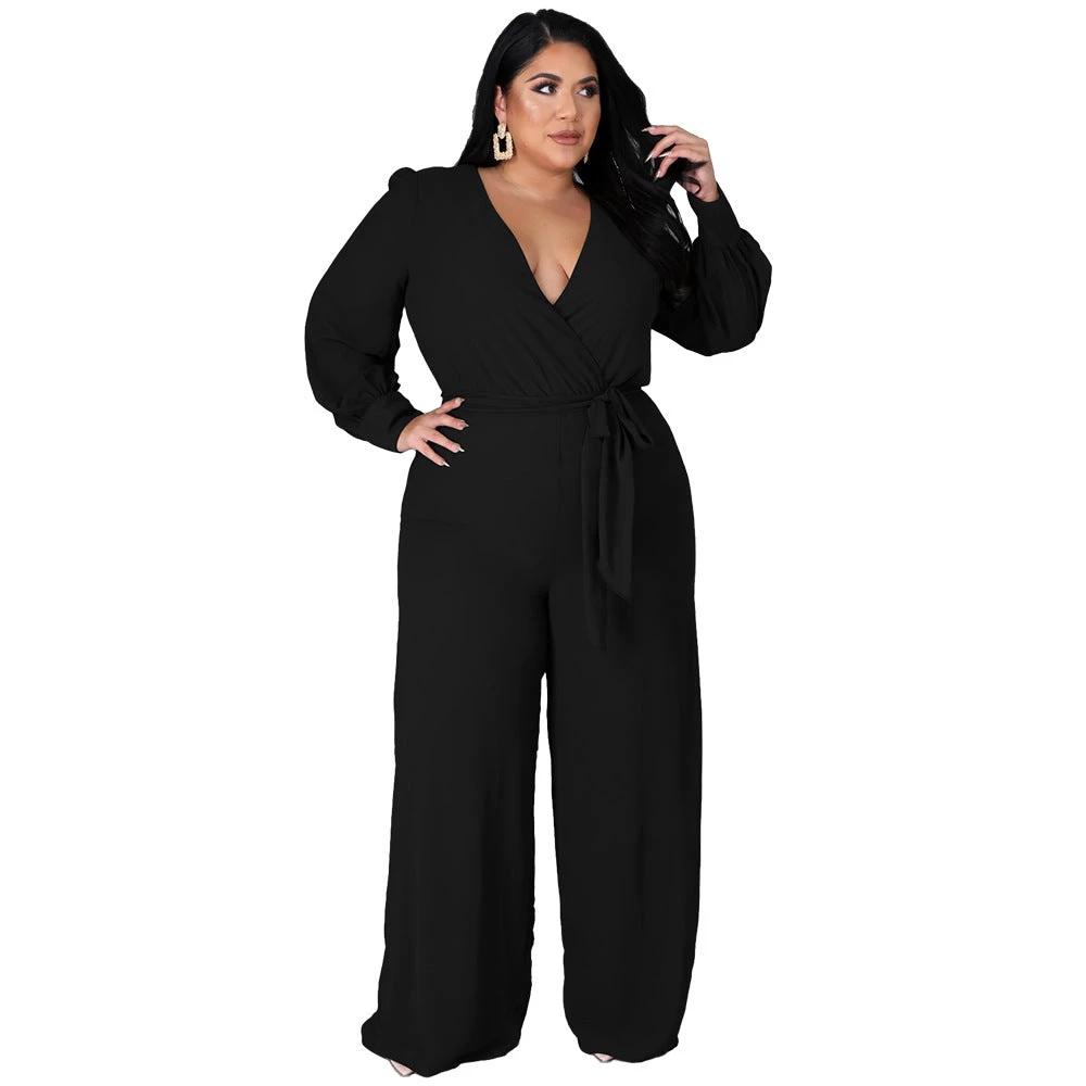 Relaxed-fit Straight-leg Solid-color Jumpsuit With Belt by GJG Denim