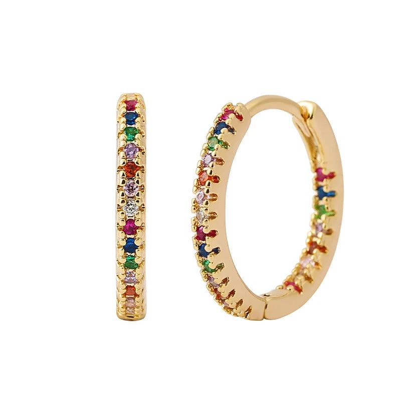 Circle Female Earrings Ear Clip Multicolor Zircon Elegant by GJG Denim