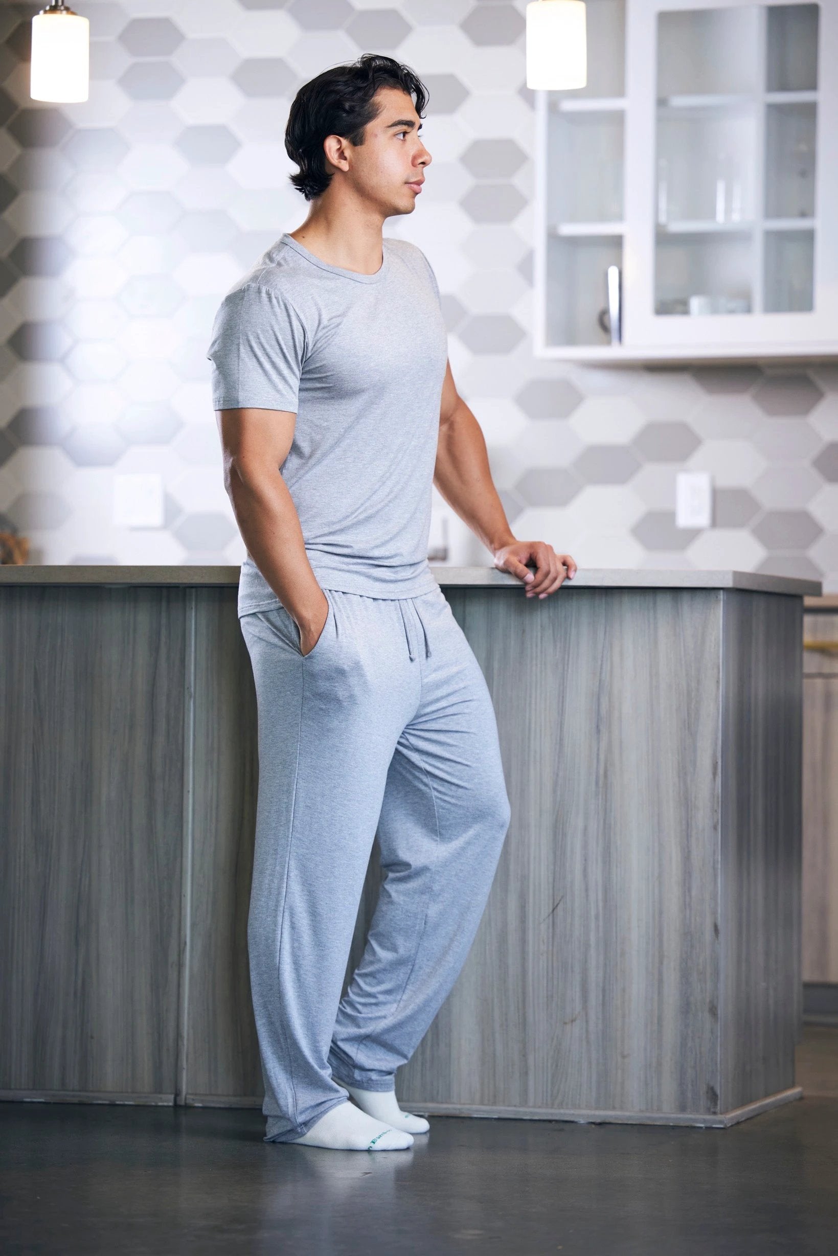 Men's Soft Bamboo Lounge Pajama Set - Short Sleeve Top & Pants 32" inseam by Spun Bamboo