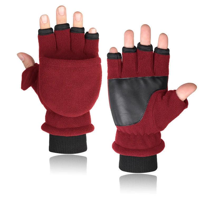 Men's Double-layer Velvet Flip Touch Screen Half Finger Gloves by GJG Denim