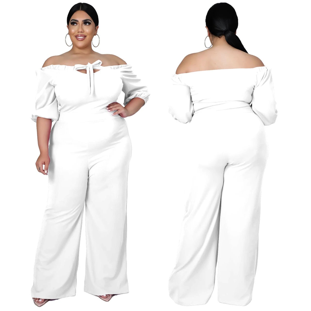 Women's Plus-Size Off-the-Shoulder Sexy Tube Jumpsuit by GJG Denim