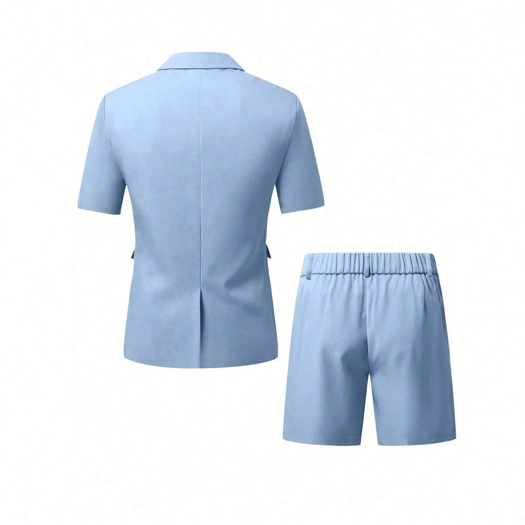 Mens Solid-Colored Gentleman Short-Sleeve Two-Piece Suit by GJG Denim