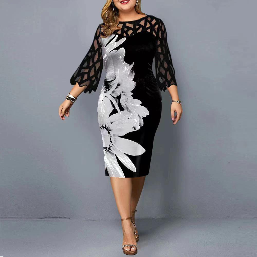 Lace Stitching Plus Size Women Dress by GJG Denim