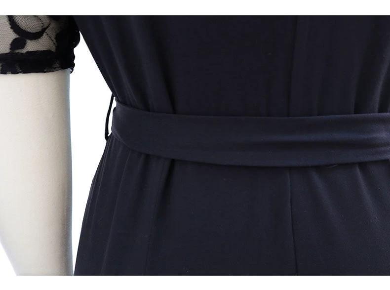Women's Deep V Neck Lace Short Sleeve Plus Size Jumpsuit by GJG Denim