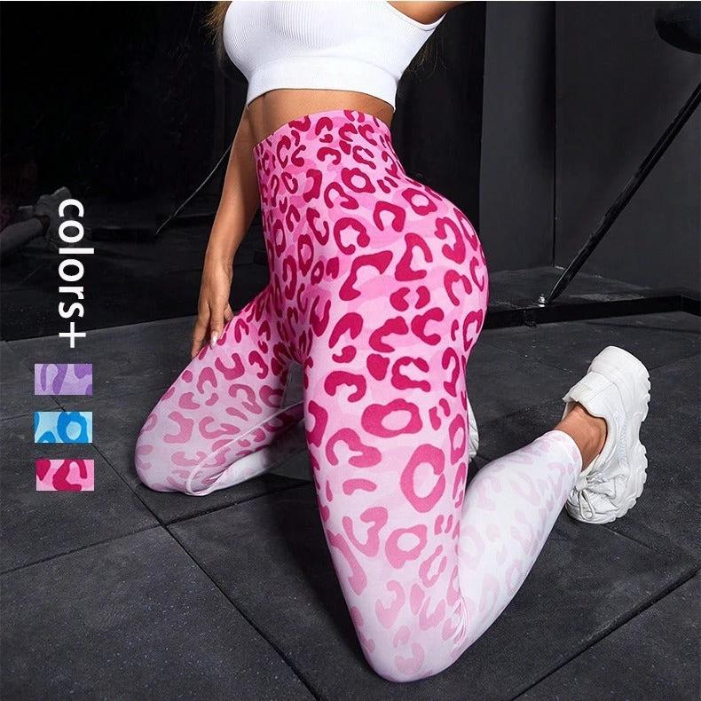 Ombre Seamless Cheetah Yoga Pants High Waist Hip Lifting by GJG Denim