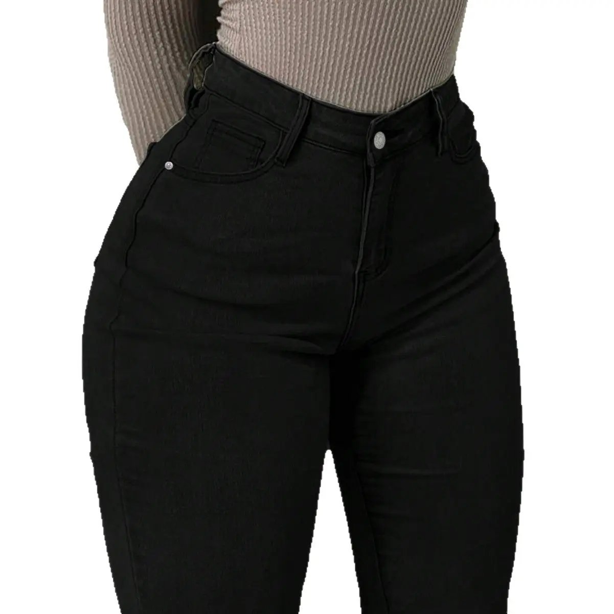 Stretchy High-Waist Solid-Color Plus-Size Denim Pants With Butt-Lifting And Slimming Design by GJG Denim