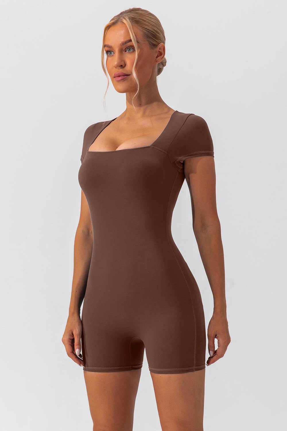 Square Neck Cap Sleeve Active Romper by Lady Ros