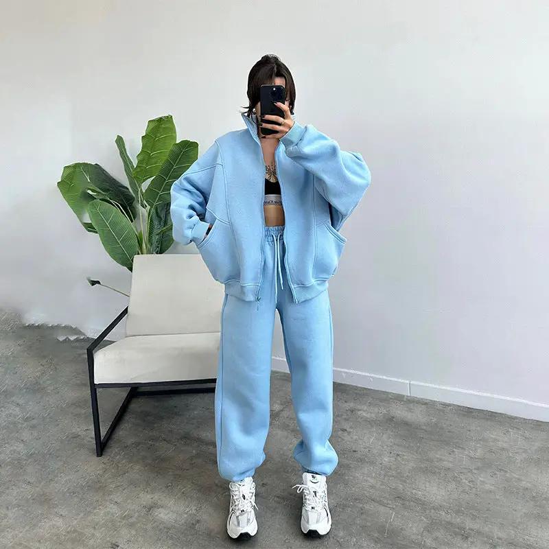 Sports Suits With Pockets Stand-up Collar Zipper Cardigan And Drawstring Trousers Fashion Jogger Set Outfits Tracksuits Women's Clothing by GJG Denim
