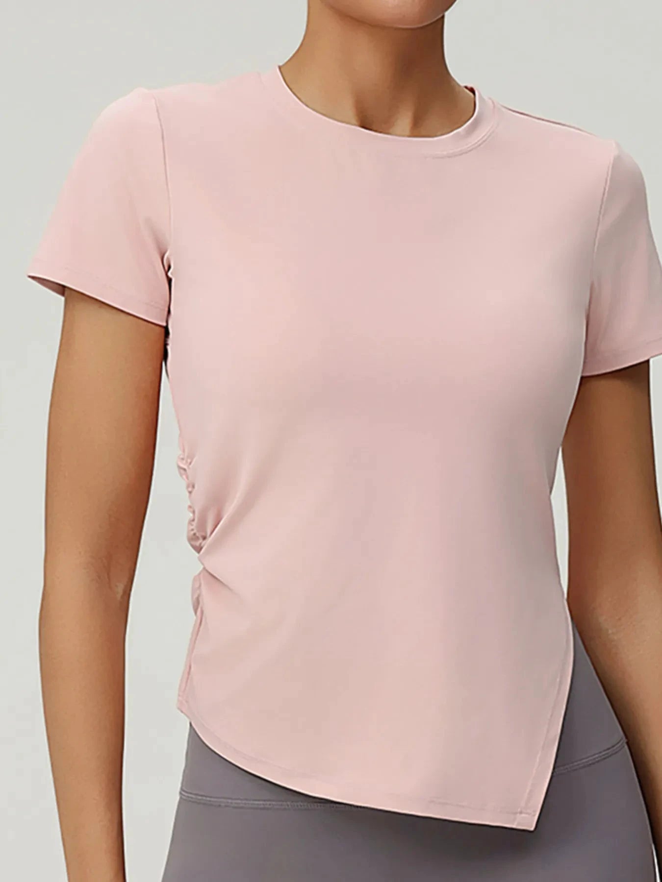 Full Size Slit Round Neck Short Sleeve Active T-Shirt Plus Size by Lady Ros