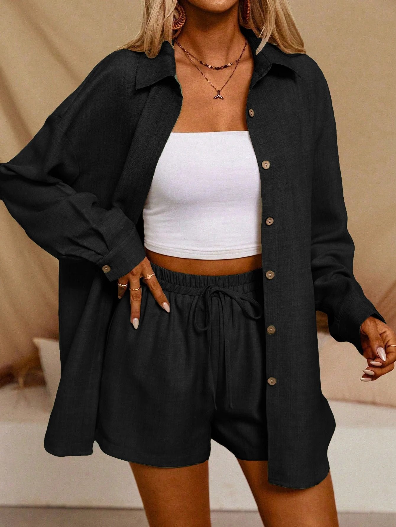 Tatting Cardigan With Shorts Fashion Casual Women's Suit by GJG Denim