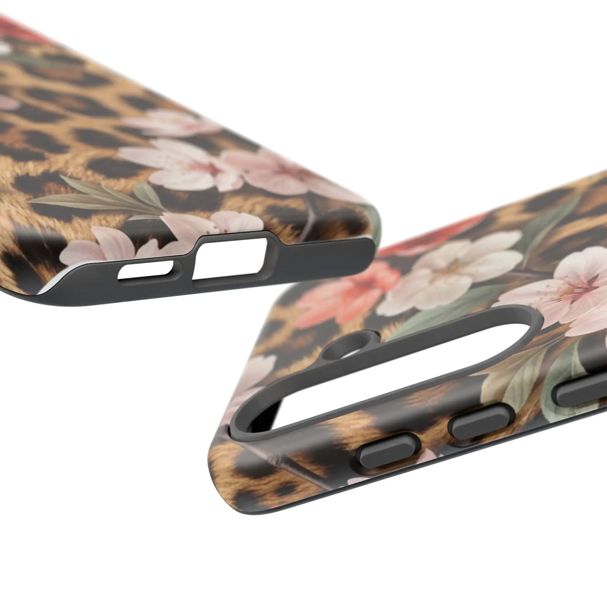 Leopard Floral Tough Case — Protective Phone Case with Pink Cherry Blossoms by Printify