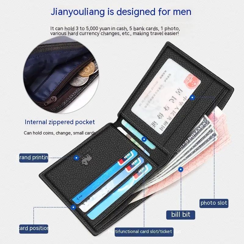 Men's Short First Layer Cowhide Multiple Card Slots Wallet by GJG Denim