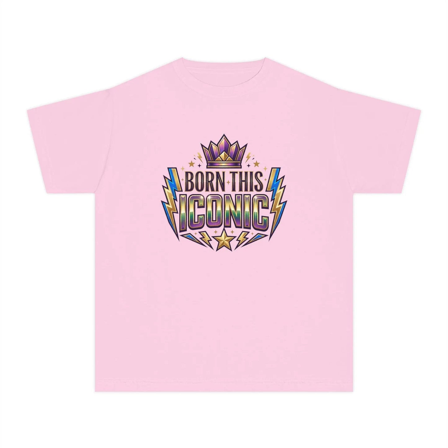 Youth Tee — "Born This Iconic" Crown Graphic by Printify