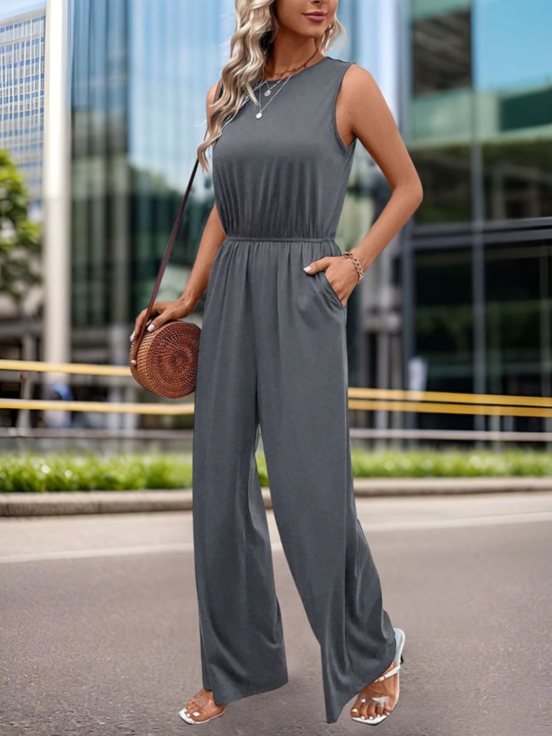 Round Neck Wide Leg Jumpsuit by Lady Ros