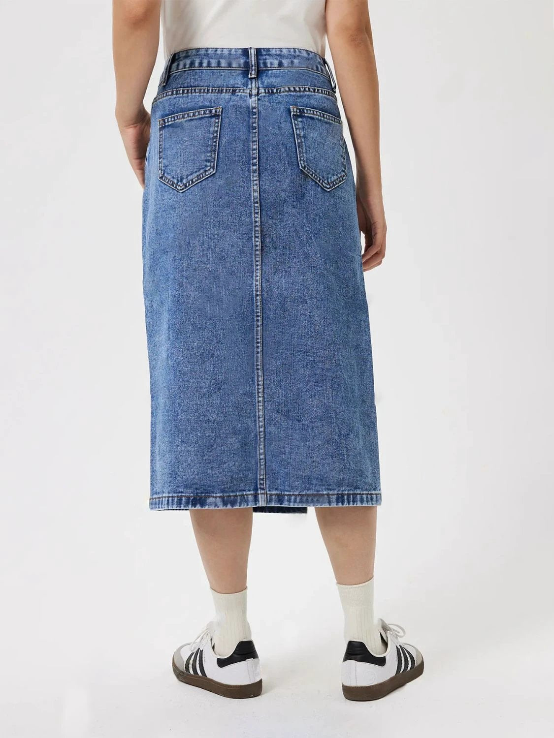 Slit Midi Denim Skirt with Pockets by Lady Ros