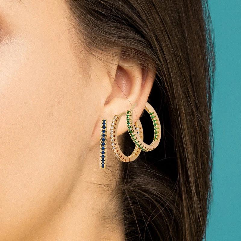Circle Female Earrings Ear Clip Multicolor Zircon Elegant by GJG Denim