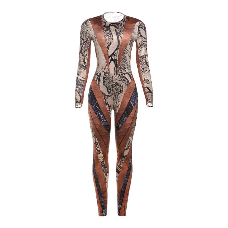 Personalized Snake-Print Bodycon Sexy Jumpsuit by GJG Denim