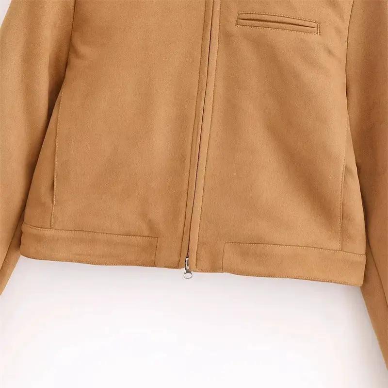 American-style Vintage Stand-collar Suede Velvet Long-sleeve Jacket by GJG Denim