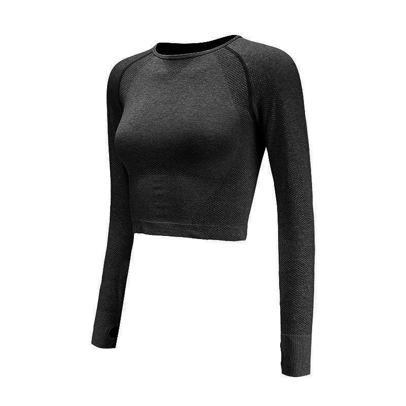 Seamless Yoga Shirts For Women Vital Seamless Long Sleeve Crop Top Thumb Hole Fitted Gym Top Shirts Workout Running Clothes by GJG Denim