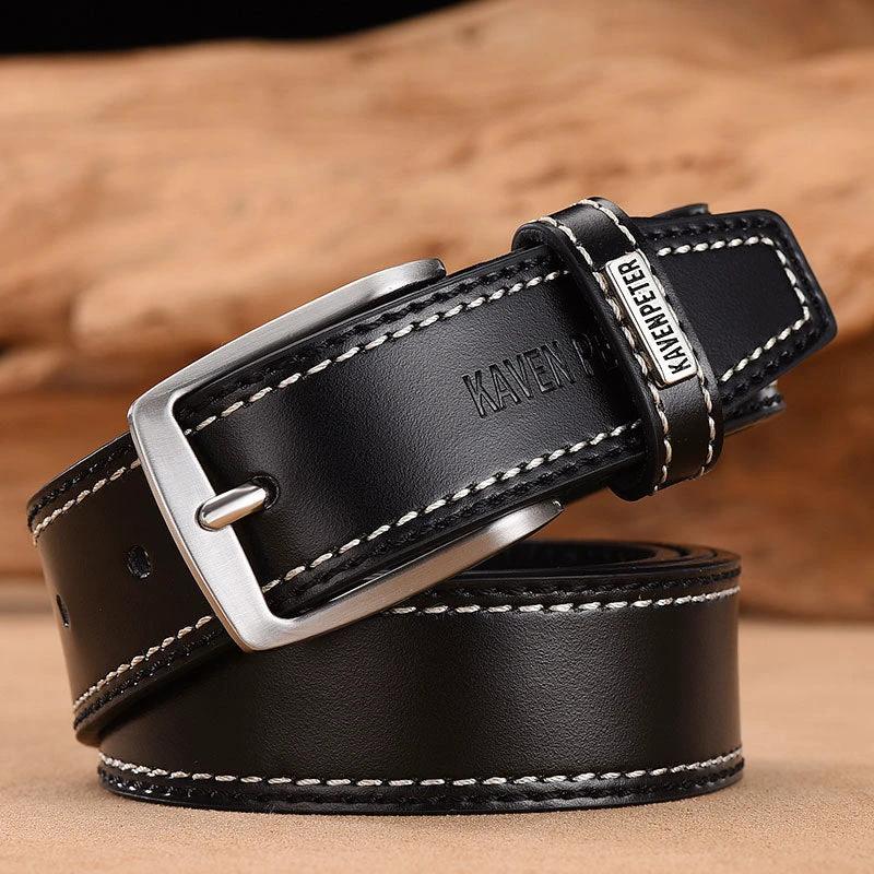 Men's Simple And Versatile Leather Cowhide Belt by GJG Denim
