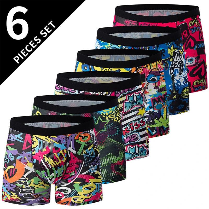 Polyester Men's Mid-waist Printed Underwear 6-piece Set by GJG Denim