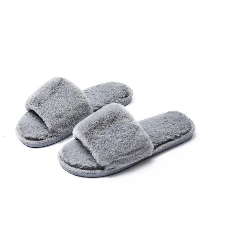 Fleece slippers women's one-word cotton slippers by GJG Denim