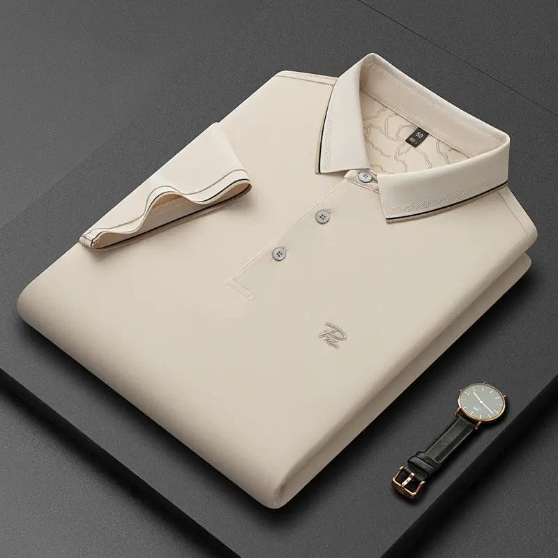 Men's Short-sleeve Lapel Solid-color Shirt by GJG Denim