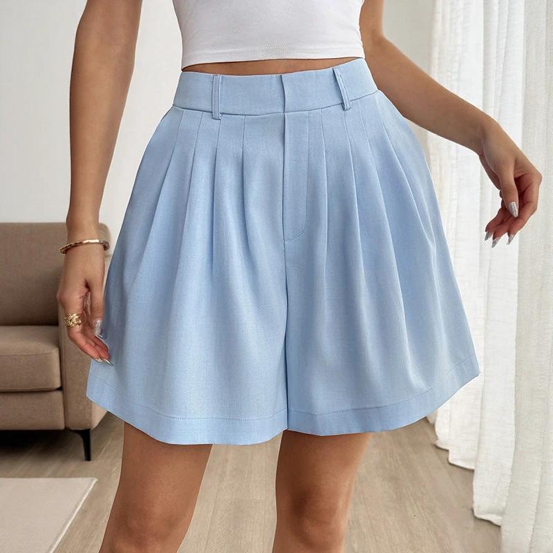 Women's Solid-Colored Casual Suit Wide-Leg Shorts by GJG Denim