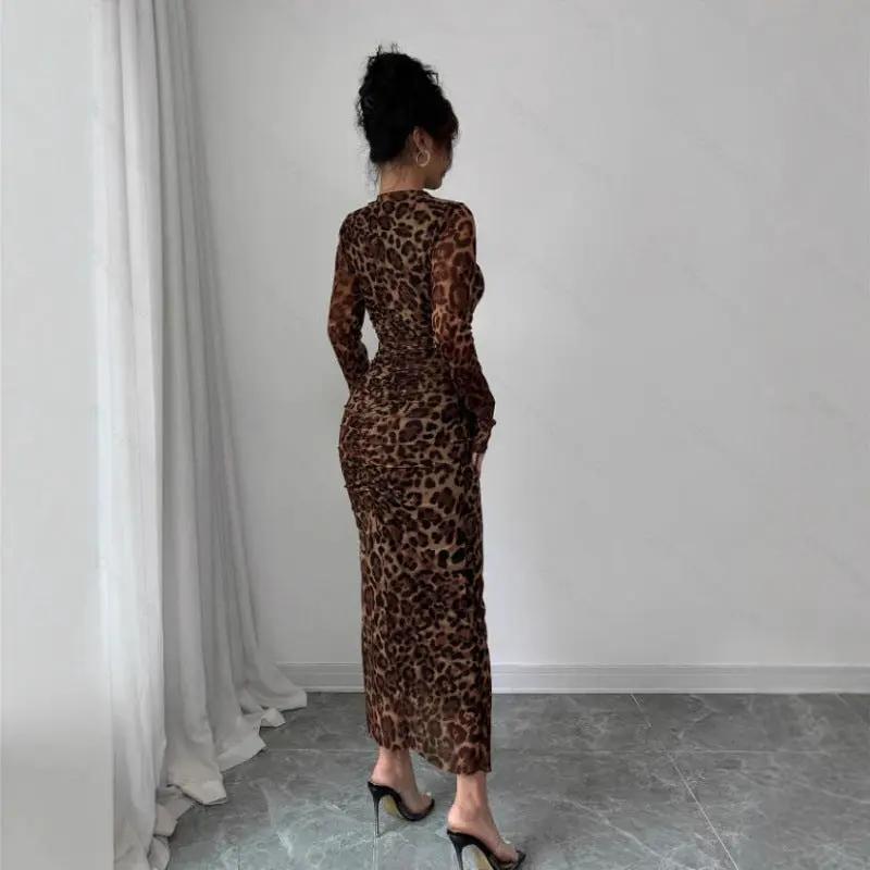 European And American Leopard-Print Fashion Long-Sleeve Dress by GJG Denim