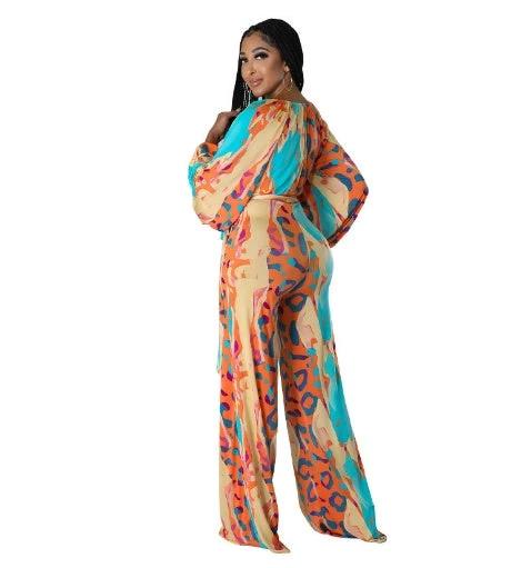 Casual Straight-leg Printing Jumpsuit by GJG Denim