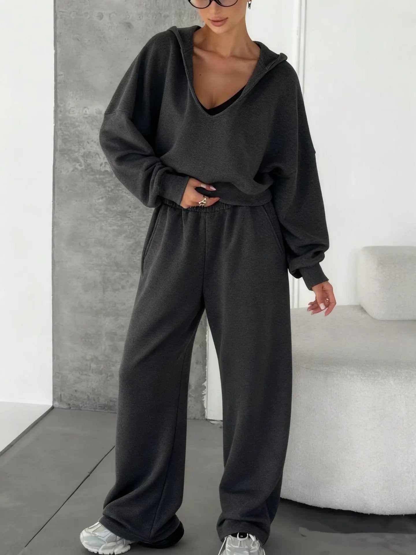Women's Hooded Sweatshirt And Track Pants Two-Piece Set by GJG Denim