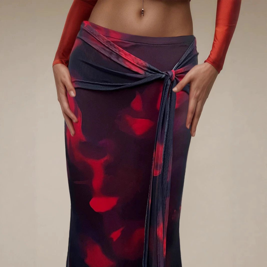 Retro Printed Slim-fit Long Skirt by GJG Denim