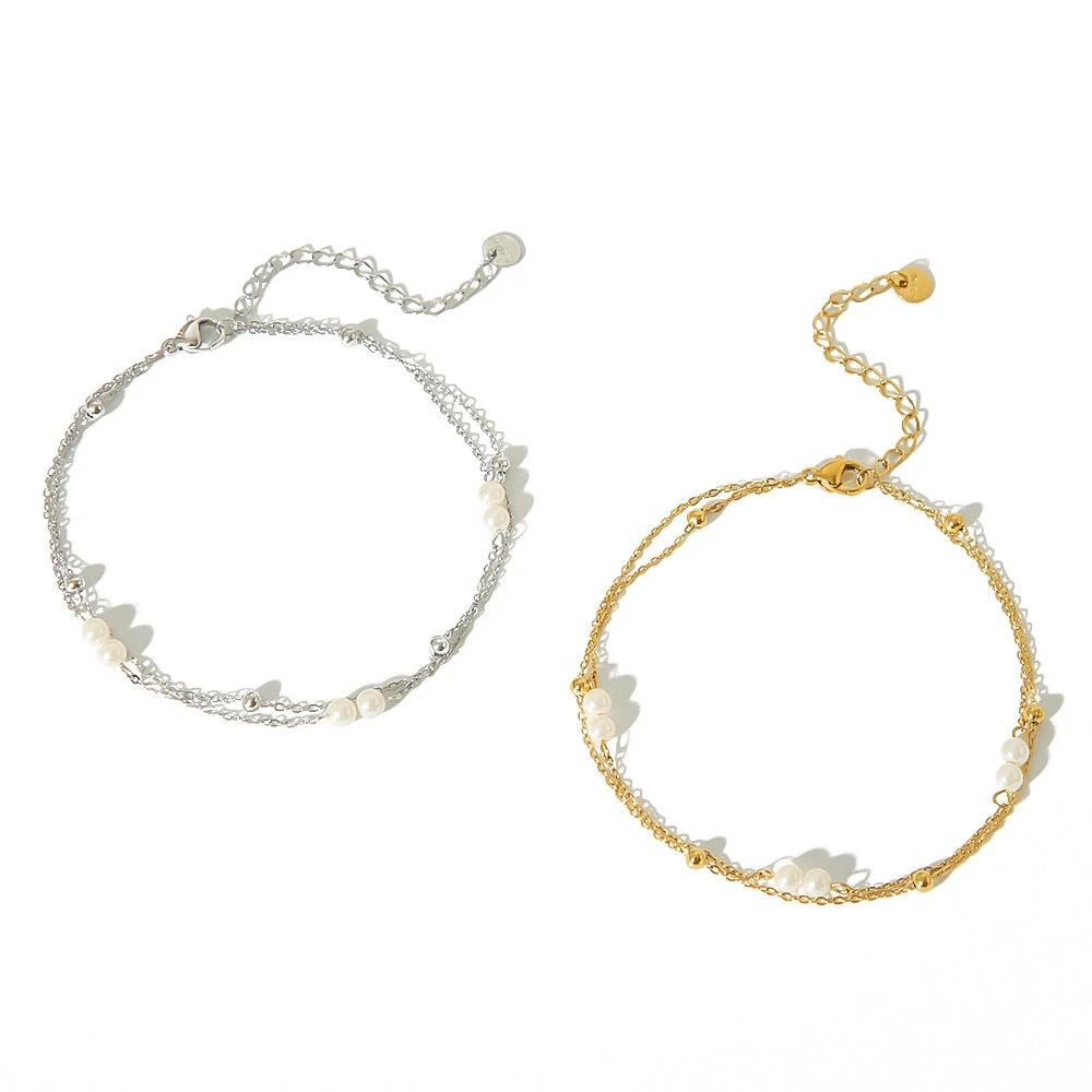 Womens Double-Layer Creative Beaded Multi-Strand Anklet by GJG Denim