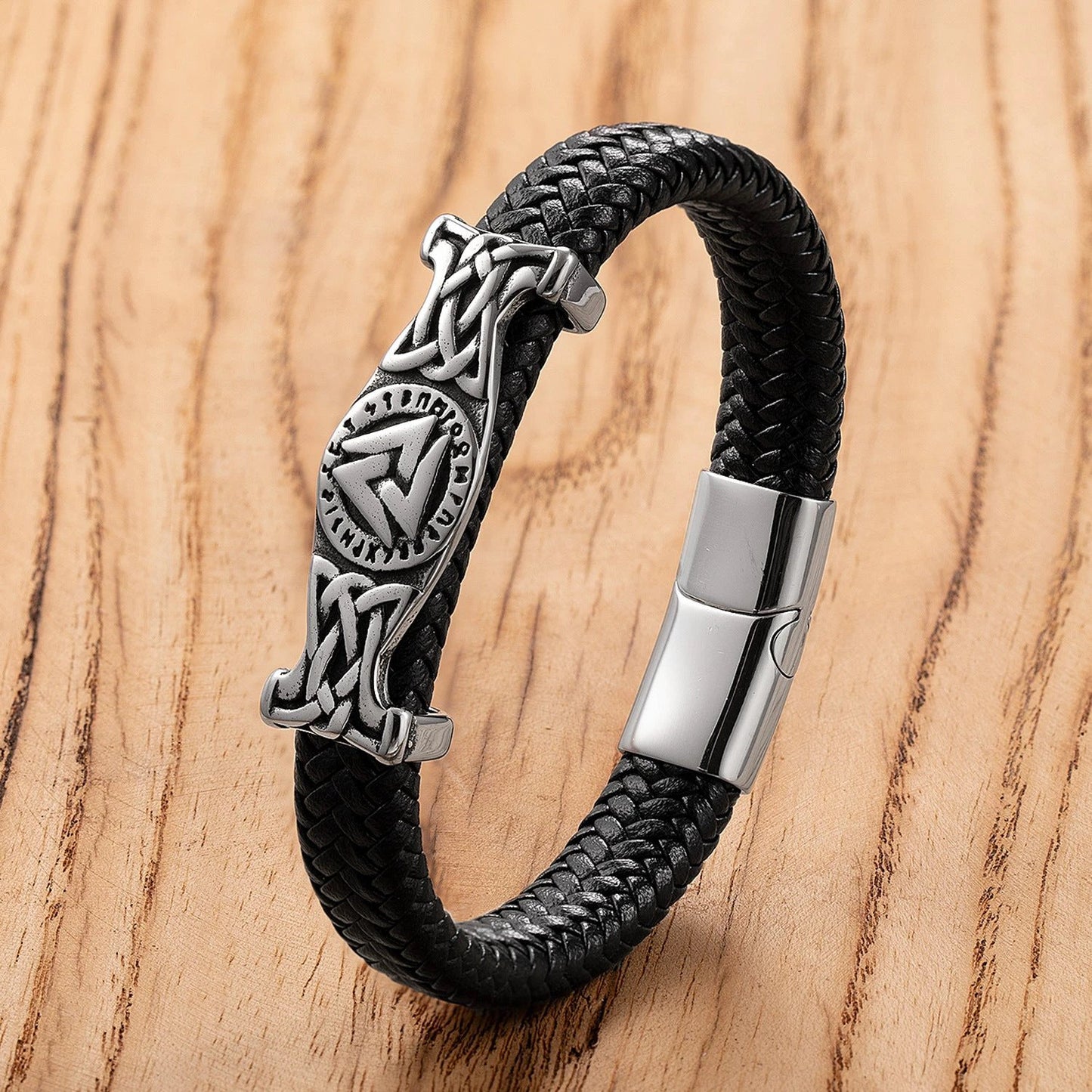 Men's Classic Stainless Steel Leather Bracelet by GJG Denim