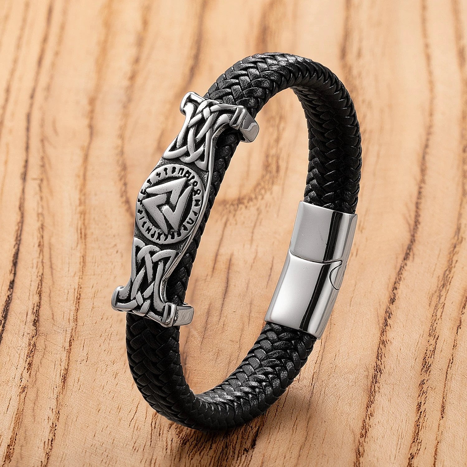 Men's Classic Stainless Steel Leather Bracelet by GJG Denim