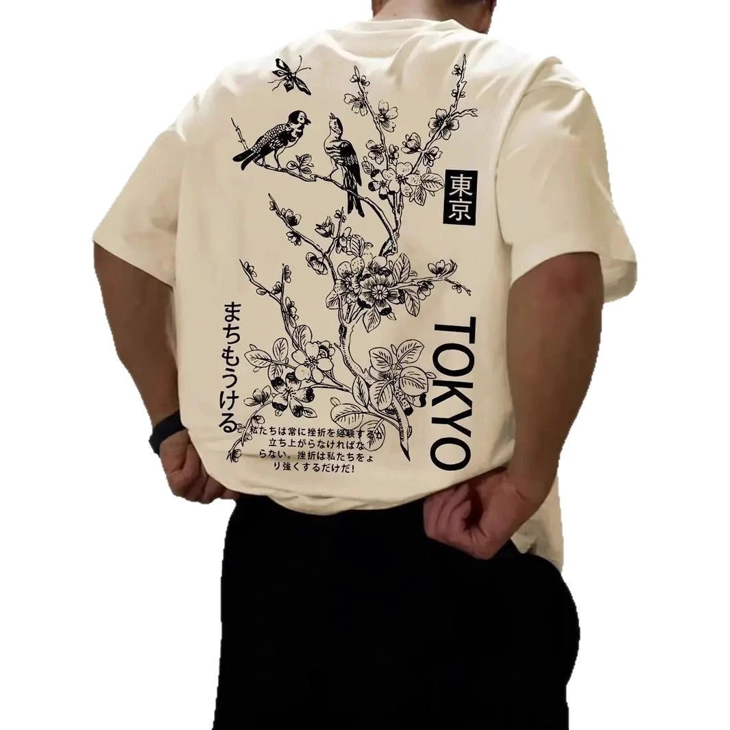 Retro Loose-fit Short-sleeve Printed T-shirt For Men by GJG Denim