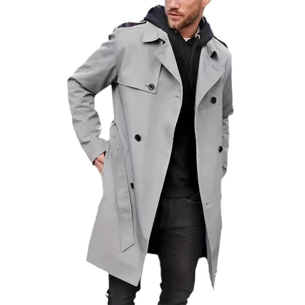 Men's Double-breasted Long-sleeved Lapel Coat by GJG Denim